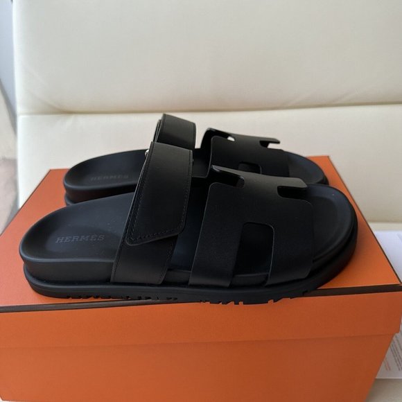 NEW HERMES CHYPRE SANDALS BLACK NOIR EU 37.5 100% Authentic With Box - Picture 4 of 7